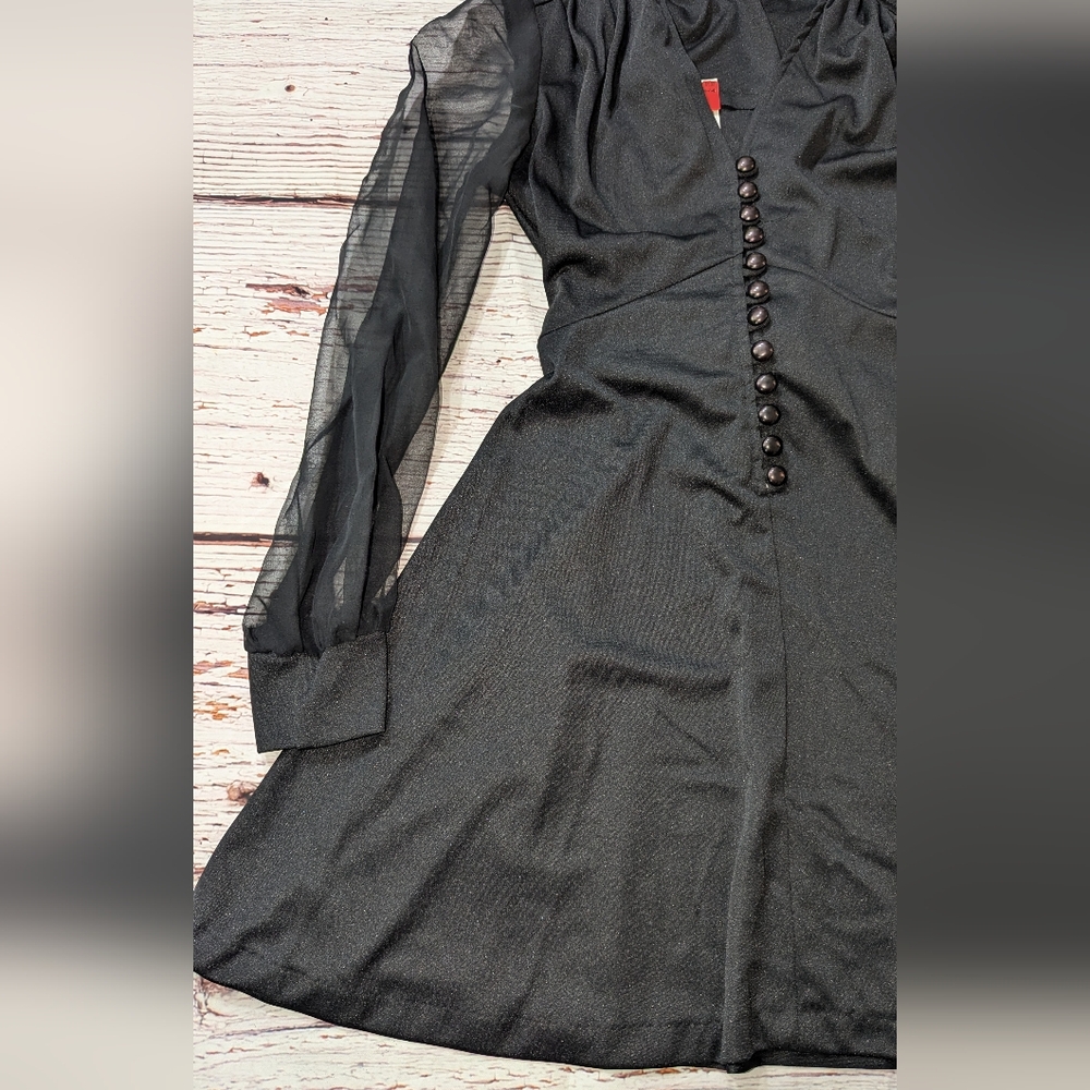 Vtg Mid Century Goth Dress 60s 70s Mod Black Xs - Picture 7 of 10
